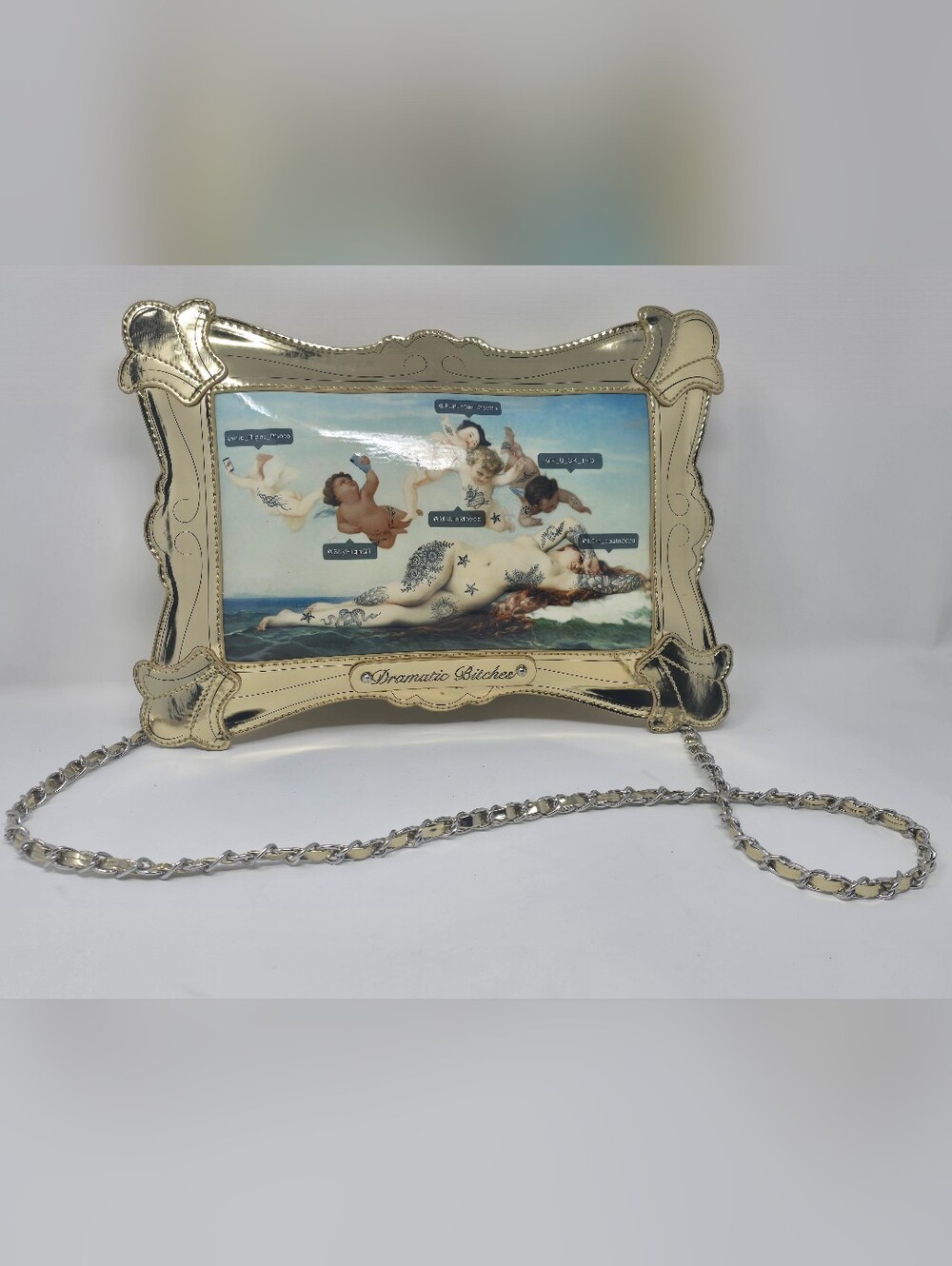 Current Mood Dolls Kill "Dramatic B----" Gold Metallic Picture Frame Crossbody